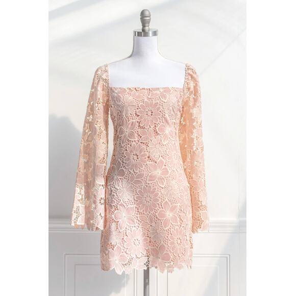 Storia Lia Square Neck Sheath Lace Mini Dress Blush Pink Lined Small S NEW - Picture 1 of 10